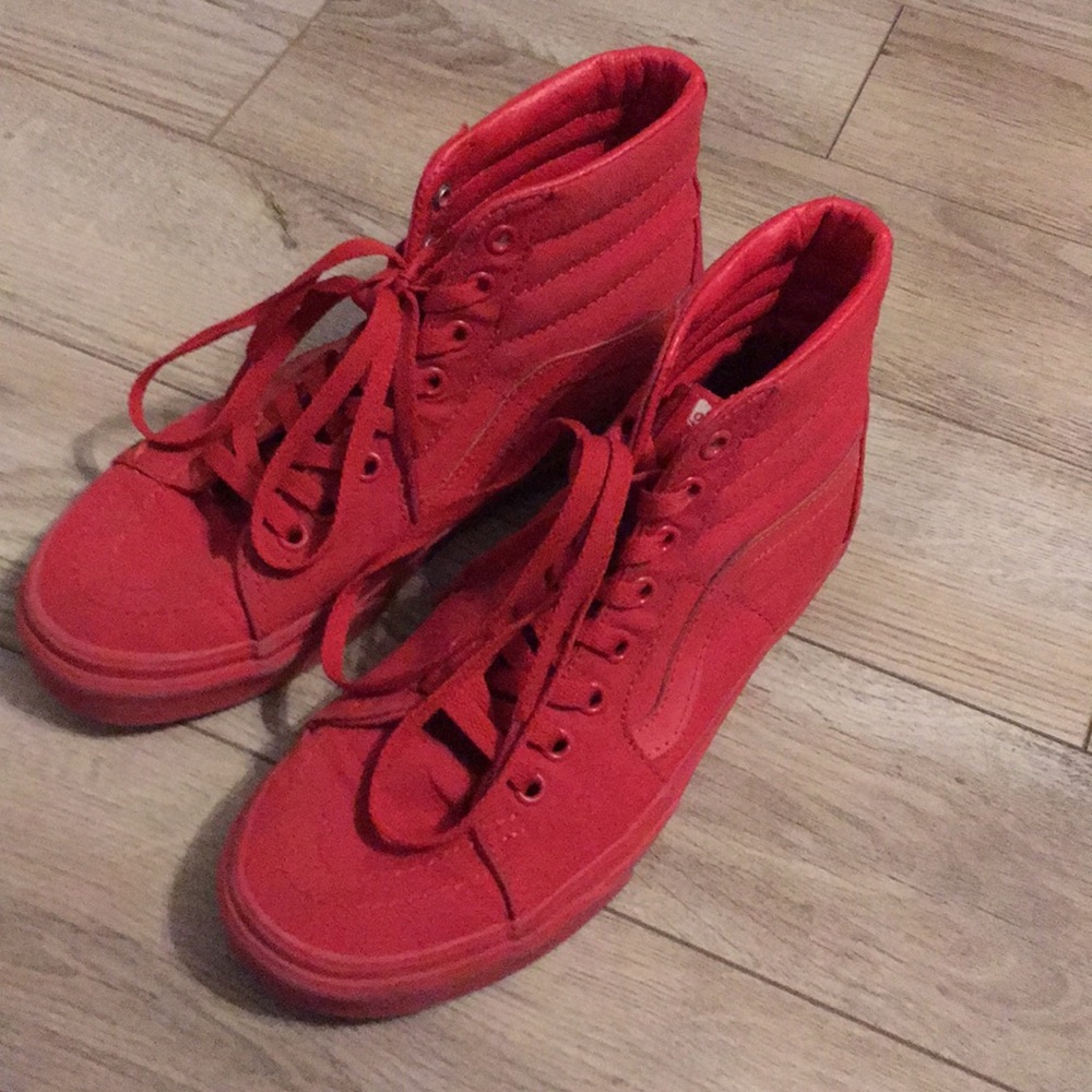All Red Vans SK8-Hi size 8 women’s and 6.5 men’s